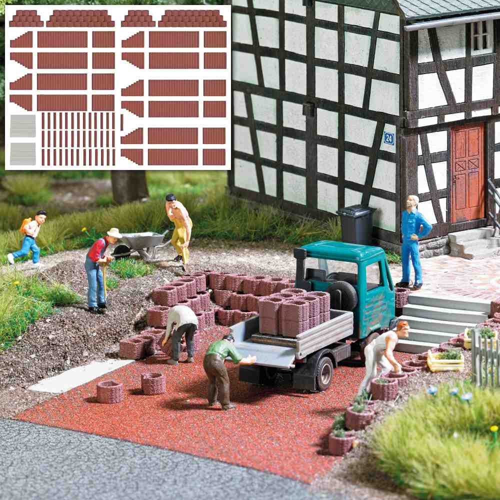 Busch 7871 – Plantstenen en palissaden, roodbruin