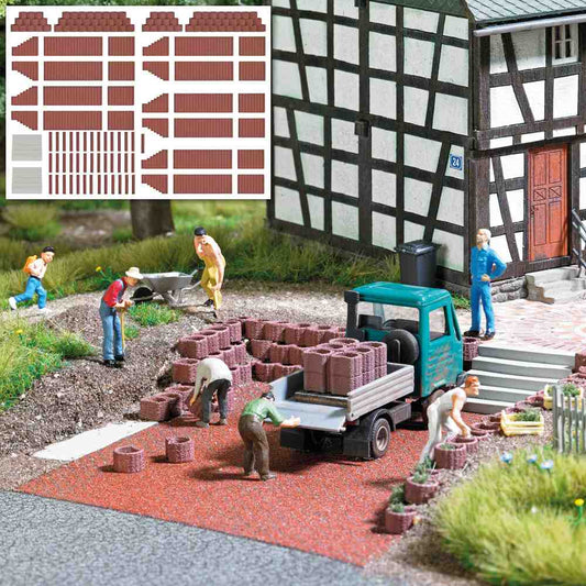 Busch 7871 – Plantstenen en palissaden, roodbruin